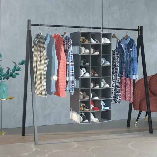 Alt view image 4 of 7 - 24 Section Hanging Shoe Organizer for Closet, Grey