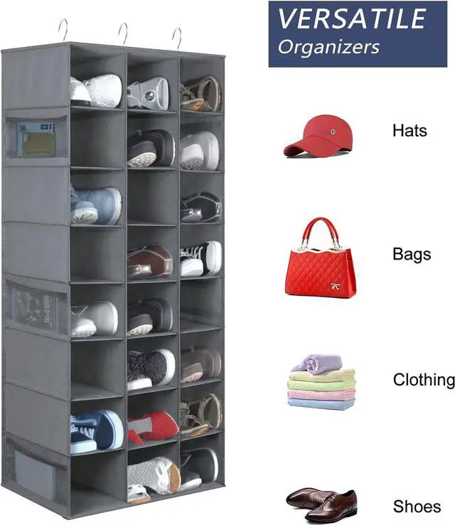 Alt view image 5 of 7 - 24 Section Hanging Shoe Organizer for Closet, Grey