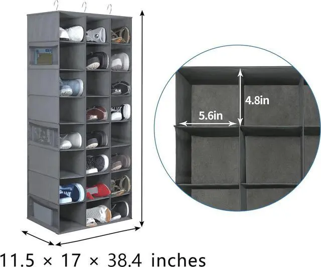 Alt view image 3 of 7 - 24 Section Hanging Shoe Organizer for Closet, Grey