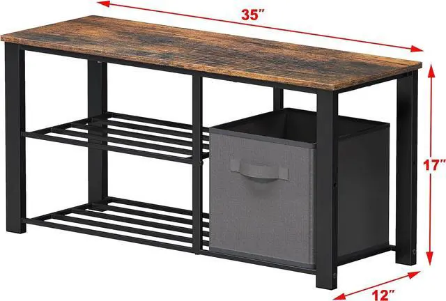 Alt view image 3 of 7 - Simple Houseware Wooden Top Shoe Rack Bench with Bins, Rustic Brown
