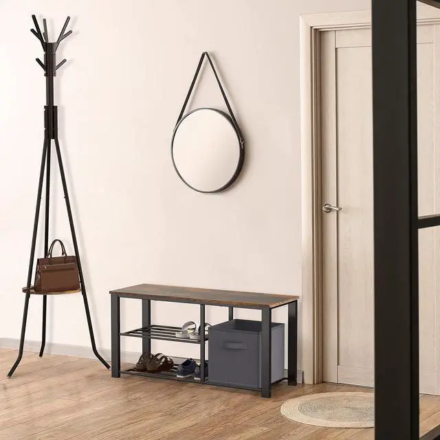 Alt view image 4 of 7 - Simple Houseware Wooden Top Shoe Rack Bench with Bins, Rustic Brown