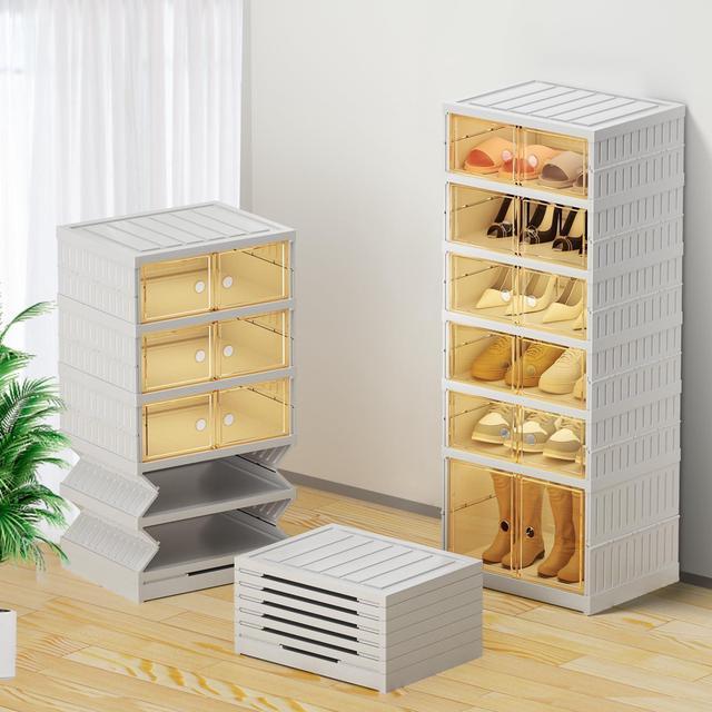 Shoe rack outlet with storage bins