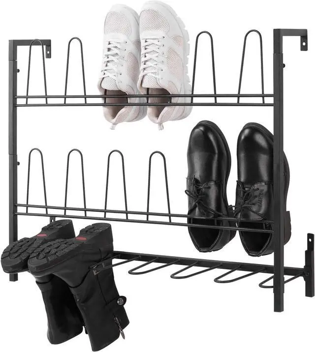 Main image of MyGift Black Metal Wall Mounted Shoe Rack Organizer, Holds 9 Pairs