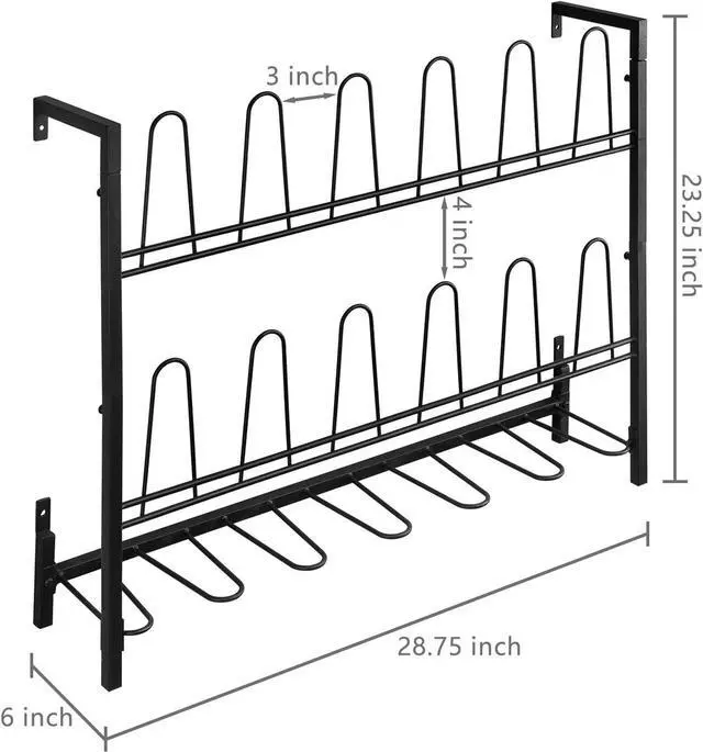 Alt view image 4 of 7 - MyGift Black Metal Wall Mounted Shoe Rack Organizer, Holds 9 Pairs