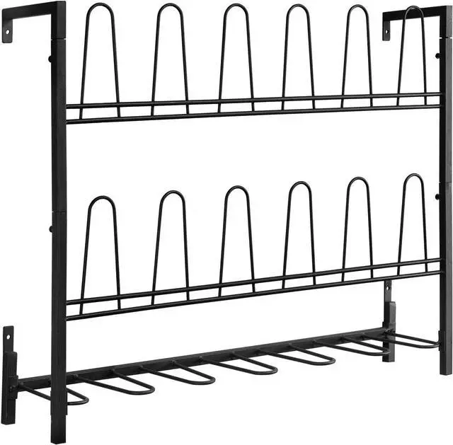 Alt view image 6 of 7 - MyGift Black Metal Wall Mounted Shoe Rack Organizer, Holds 9 Pairs