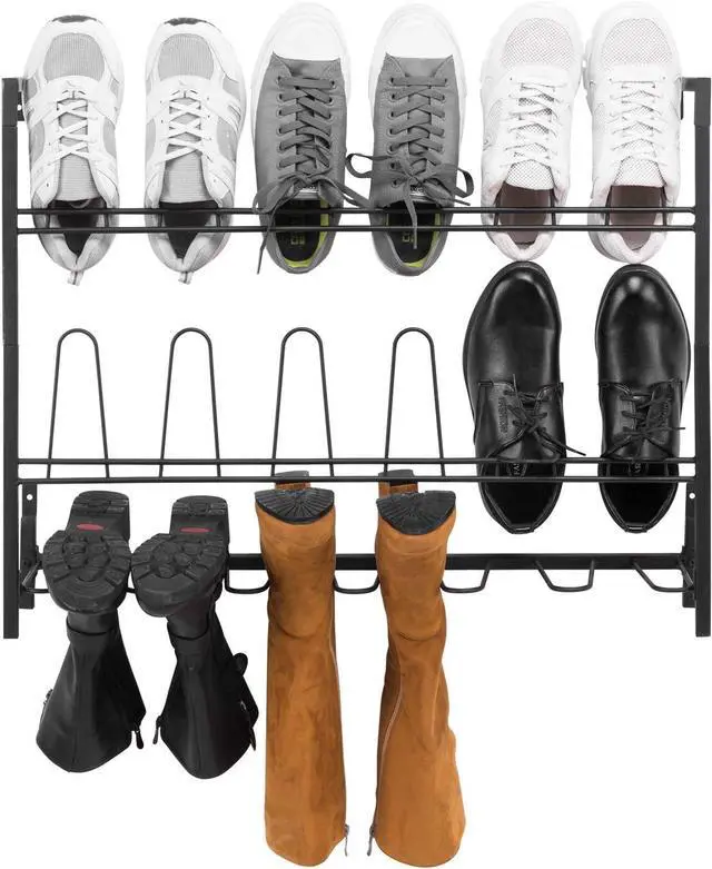 Alt view image 7 of 7 - MyGift Black Metal Wall Mounted Shoe Rack Organizer, Holds 9 Pairs