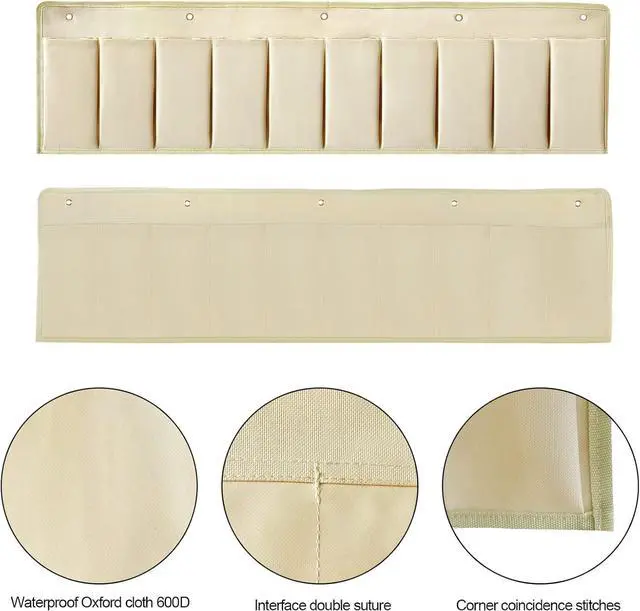 Alt view image 6 of 7 - RVZONE RV Shoe Pockets 10 Pockets Heavy Hanging Bedside Storage Organizer with Sturdy Hooks Storage Pockets Hangs on bed for Shoes Toys and Tool Accessories