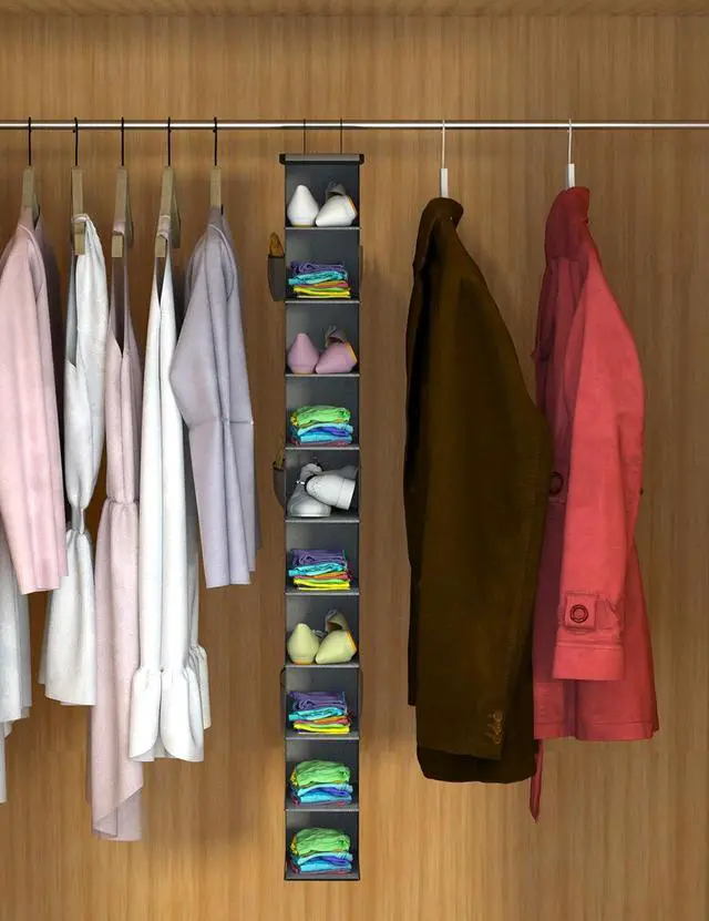 Alt view image 2 of 5 - 10-Tier Hanging Closet Shoe Organizer, with Side Pockets, Grey