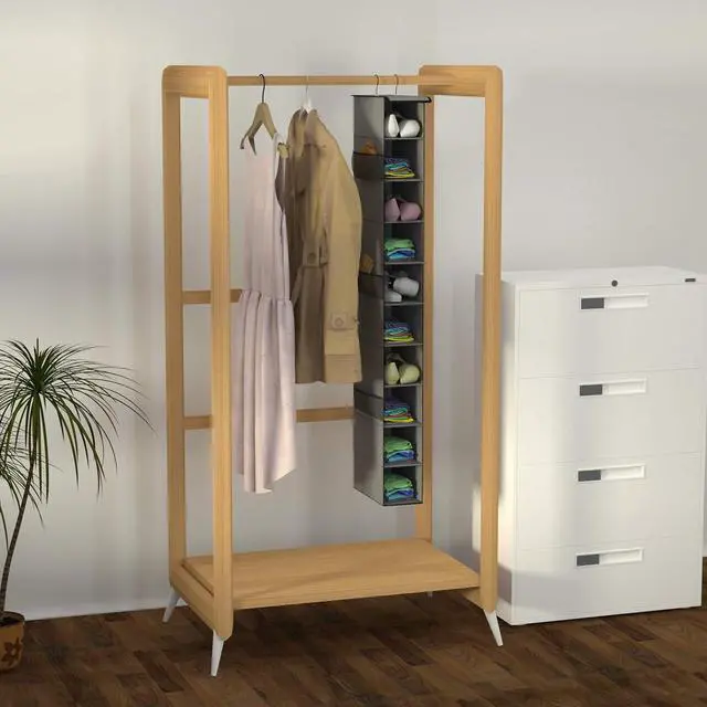 Alt view image 4 of 5 - 10-Tier Hanging Closet Shoe Organizer, with Side Pockets, Grey