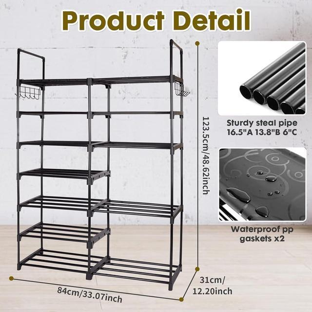 Tall Shoe Rack: Large Capacity, Versatile Hooks - Organize 24-35