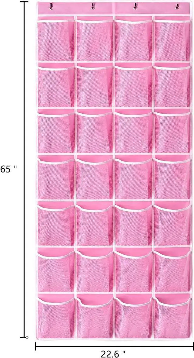 Alt view image 2 of 7 - KEEPJOY 28 Pocket Over The Door Shoe Organizer, 2Pack Hanging Shoe Organizer for Door, Hanging Door Shoe Holder Rack with Mesh Pockets Large Size 65 x 23 inch (Pink-2Pack)