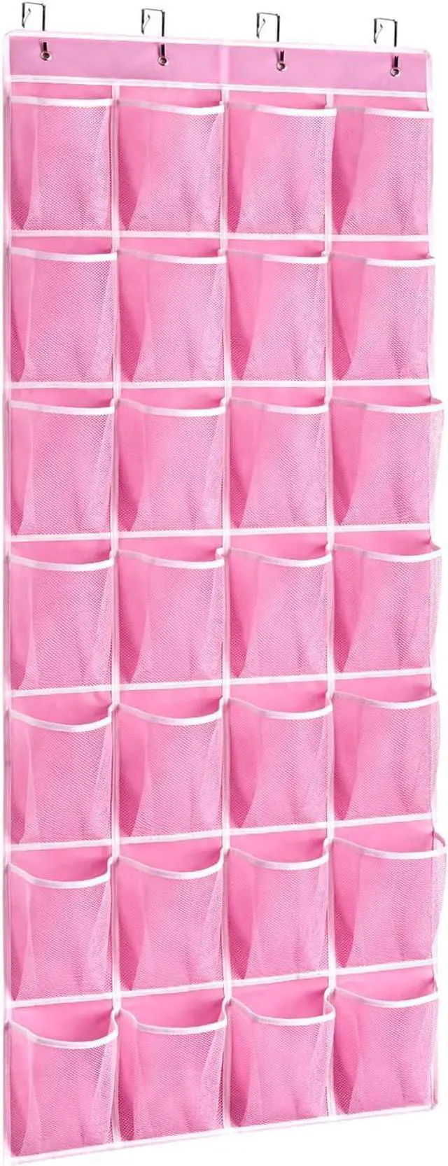Alt view image 7 of 7 - KEEPJOY 28 Pocket Over The Door Shoe Organizer, 2Pack Hanging Shoe Organizer for Door, Hanging Door Shoe Holder Rack with Mesh Pockets Large Size 65 x 23 inch (Pink-2Pack)