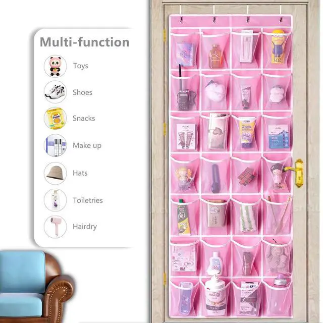 Alt view image 6 of 7 - KEEPJOY 28 Pocket Over The Door Shoe Organizer, 2Pack Hanging Shoe Organizer for Door, Hanging Door Shoe Holder Rack with Mesh Pockets Large Size 65 x 23 inch (Pink-2Pack)