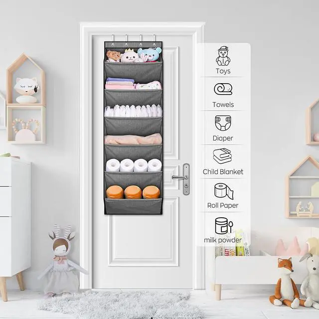 Alt view image 7 of 7 - SLEEPING LAMB Over The Door Shoe Organizer for Closet with Large Deep Pockets, Narrow Shoe Rack for Door Hanging Boots Storage, Grey