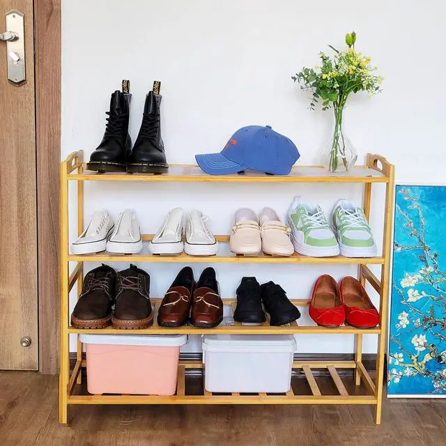 Alt view image 4 of 7 - Bamboo Shoe Rack 4 Tier Shoe Organizer for Closet Entryway Shoe Shelf for Home 31.5 Inch Natural Bamboo