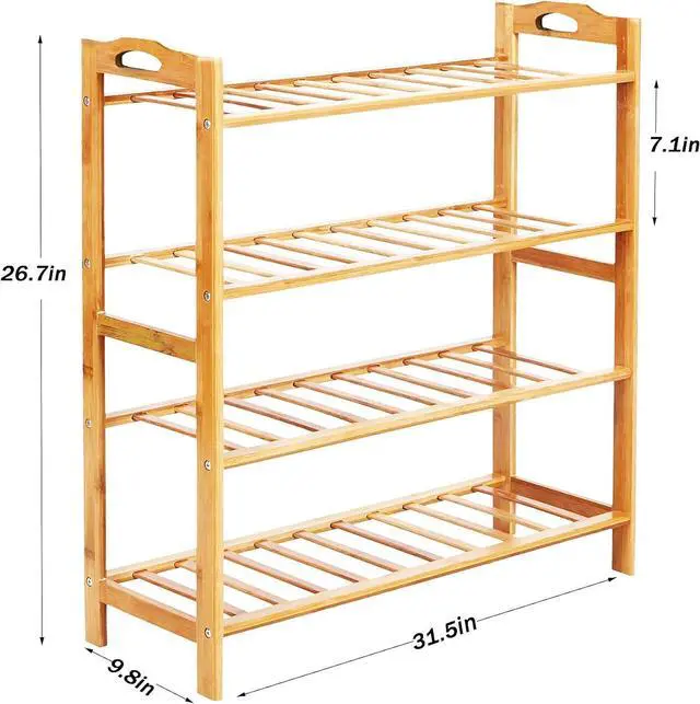 Alt view image 3 of 7 - Bamboo Shoe Rack 4 Tier Shoe Organizer for Closet Entryway Shoe Shelf for Home 31.5 Inch Natural Bamboo