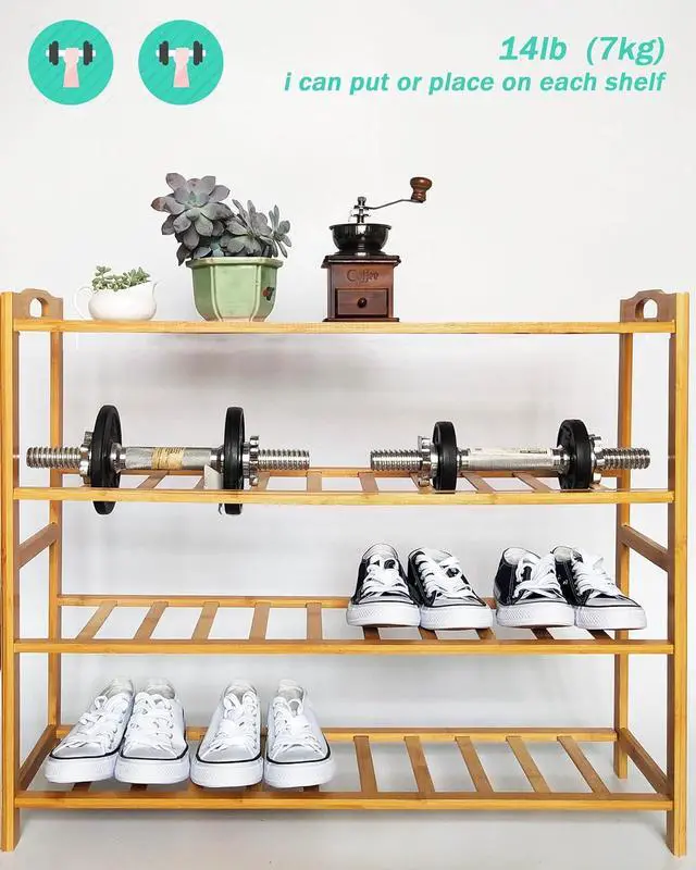 Alt view image 6 of 7 - Bamboo Shoe Rack 4 Tier Shoe Organizer for Closet Entryway Shoe Shelf for Home 31.5 Inch Natural Bamboo