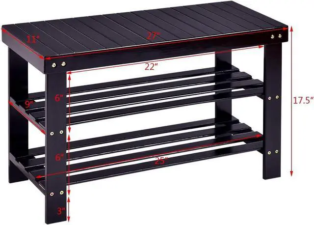 Alt view image 3 of 7 - GOFLAME Shoe Bench Rack, 2-Tier Bamboo Seat Storage Shelf, Free Standing Shoe Storage Bench with Stylish and Modern Design, Shoe Organizer for Décor Entryway, Hallway, Living Room, Bathroom (Black)