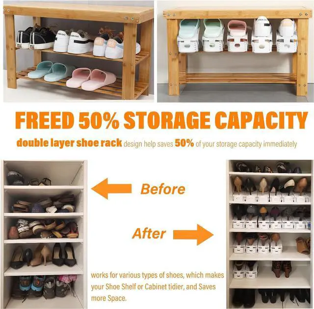 Alt view image 3 of 7 - LEIMO Shoe Slots Organizer, 20-PACK Adjustable Shoe Stacker, Double Layer Stack Shoe Holder Space Saver, White Shoe Stacker for Closet Organization, 4310869