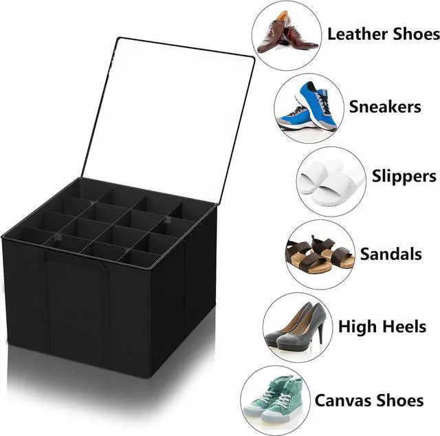 Alt view image 6 of 6 - SUOCO 2 Pack Shoe Organizer for Closet, Fits up to 32 Pairs, Small Space Shoe Storage Boxes Bins Containers w/Adjustable Dividers and Clear Top, Black