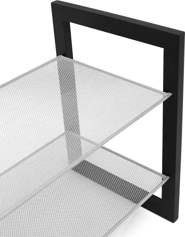 Alt view image 4 of 4 - Internet's Best Mesh Shoe Rack - 2 Tier - Free Standing Metal Wood Shoe Organizer - Closet and Entryway - Fits 8 Pairs of Shoes - Black & Silver