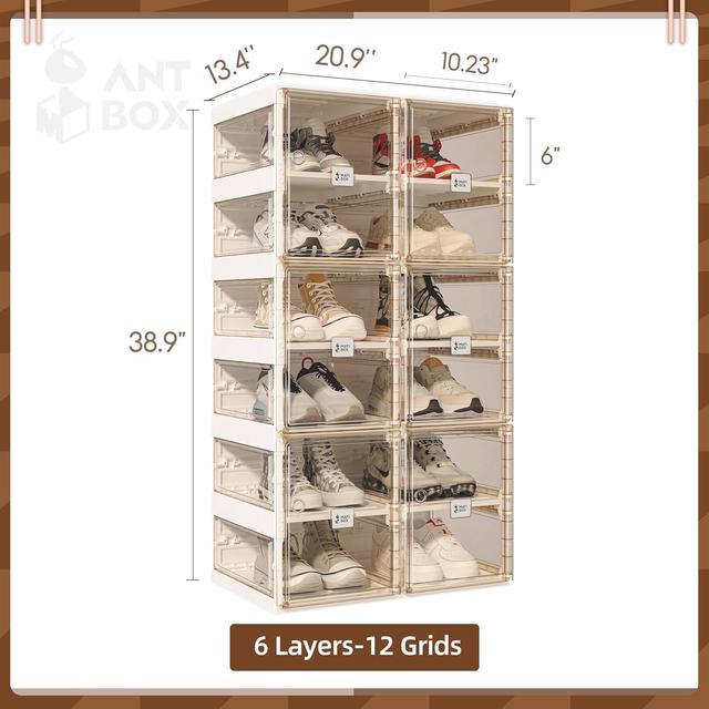 ANTBOX Foldable Shoe Rack,Shoe Organizers for Closet Plastic Shoe Storage  Box For Entryway,Living Room,Large Sturdy Stackable Sneaker Cabinet Bins  With Magnetic Clear Door 6 Tiers 12 Pairs - Yahoo Shopping