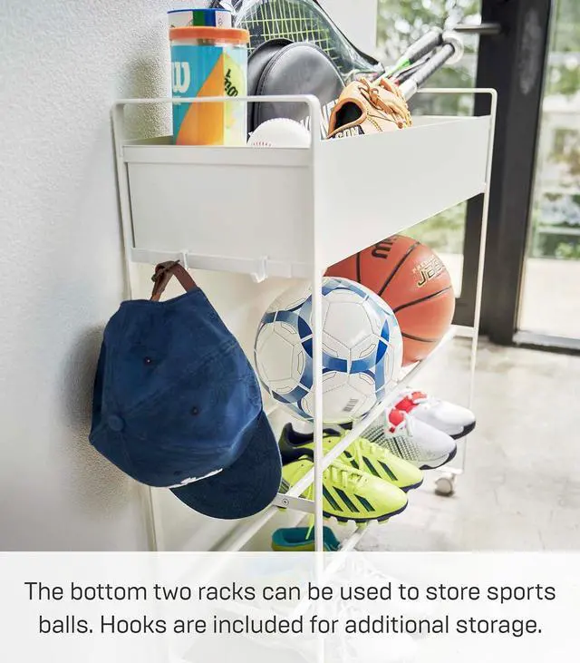 Alt view image 4 of 7 - YAMAZAKI Home Rolling Entryway Storage Rack for Shoes, Gear and Toys, White