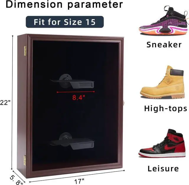 Alt view image 2 of 6 - Shoe Display Case Wall Mount Wooden Sneaker Cabinet Acrylic Door