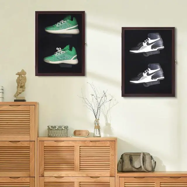 Alt view image 5 of 6 - Shoe Display Case Wall Mount Wooden Sneaker Cabinet Acrylic Door