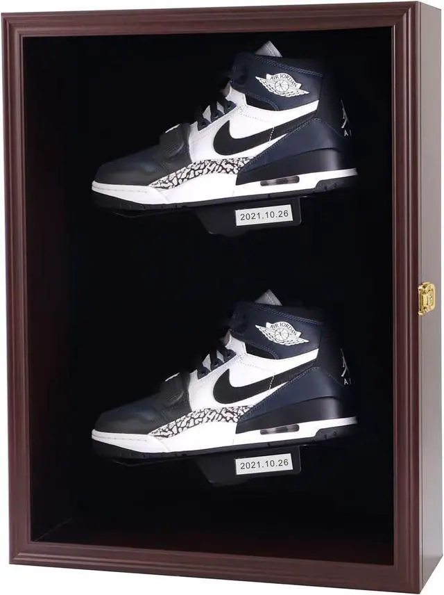 Alt view image 6 of 6 - Shoe Display Case Wall Mount Wooden Sneaker Cabinet Acrylic Door