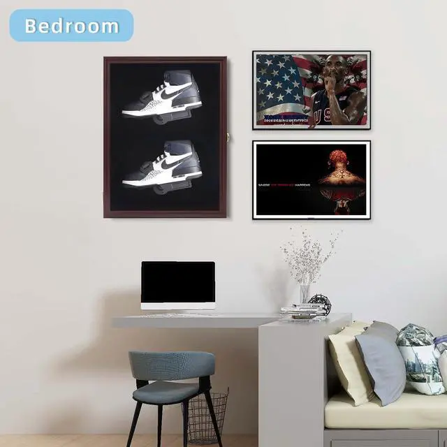 Alt view image 4 of 6 - Shoe Display Case Wall Mount Wooden Sneaker Cabinet Acrylic Door