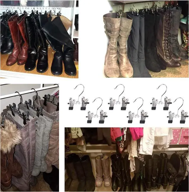 Alt view image 5 of 6 - Double Adjustable Clips Boots Hangers,Space Saving Boots Socks Bags Hanging Clips Boot Holder Boot Organizer,Set of 12 (12)