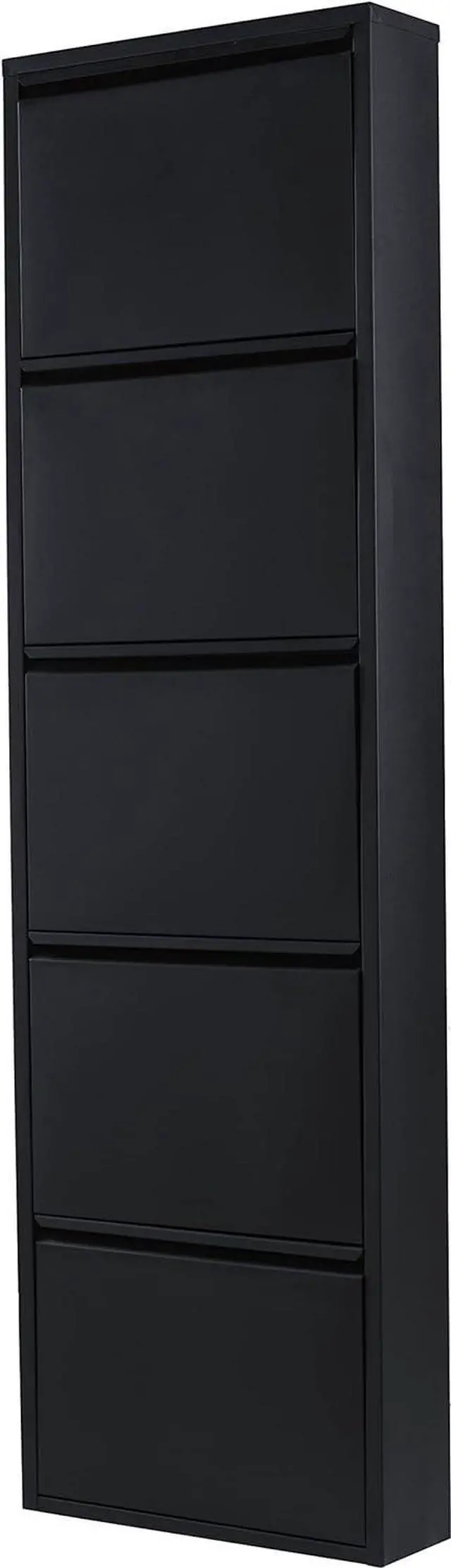 Main image of Flip Drawer Shoe Cabinet, Storage Organizer, Freestanding Shoe Rack, Wall Mounted No-Assembly (Black, 5 Drawer)