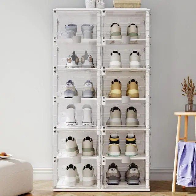Alt view image 2 of 7 - BIRDROCK HOME Foldable Shoe Rack Organizer for Closet Floor | 6-Tier Freestanding Storage Cabinet with 12 Clear Storage Cubes & Door | Shoe Case for Heels, Sneakers, Loafers, Sandals | White