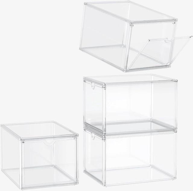 Sewup Clear Shoe Storage Boxes Stackable, 4 pack Transparent Shoe Boxes  Acrylic Display Case, Clear Storage Bins With Lids For Sneakers,  Multifunction Dustproof Books And Cosmetics Case Shoe Organizer 