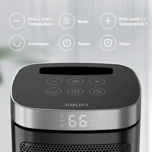 Alt view image 2 of 7 - Small Portable Space Heater for Indoor Use - with 70°Rotating Feature, JIBUFI 1500W PTC Electric Heater, Rapid and Safe Heating, Remote Control, 1-12 Hr Timer for Bedroom, Office, ent.