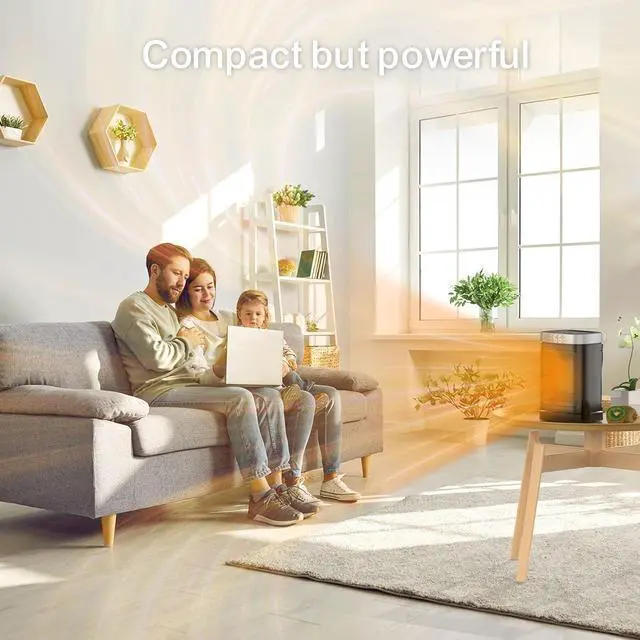 Alt view image 3 of 7 - Small Portable Space Heater for Indoor Use - with 70°Rotating Feature, JIBUFI 1500W PTC Electric Heater, Rapid and Safe Heating, Remote Control, 1-12 Hr Timer for Bedroom, Office, ent.