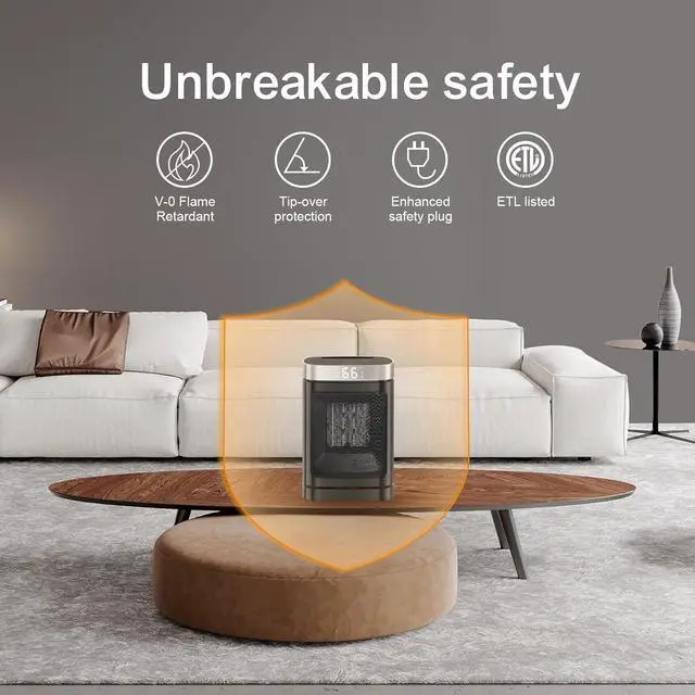 Alt view image 5 of 7 - Small Portable Space Heater for Indoor Use - with 70°Rotating Feature, JIBUFI 1500W PTC Electric Heater, Rapid and Safe Heating, Remote Control, 1-12 Hr Timer for Bedroom, Office, ent.