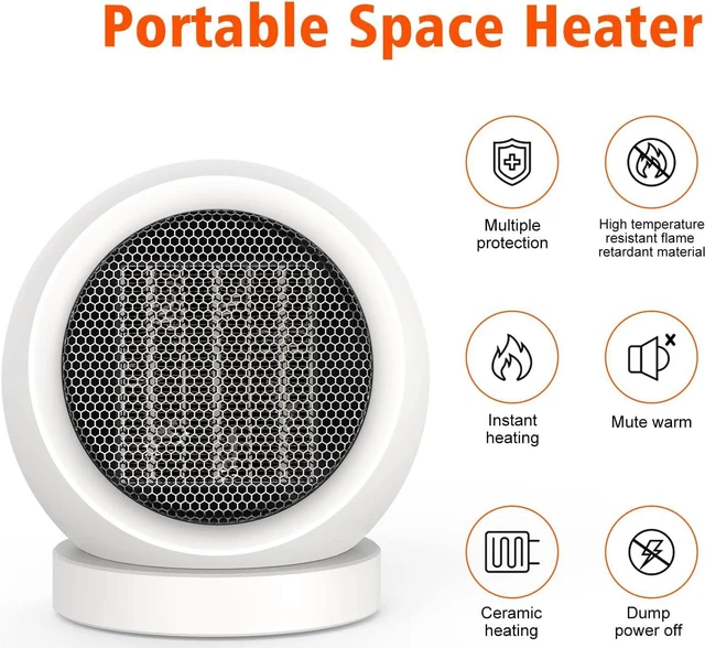 Alt view image 3 of 7 - Desk Heater,600W Energy Efficient Desktop Heater for Indoor Use,Safe and Quiet for Bedroom Home Office Use(White)