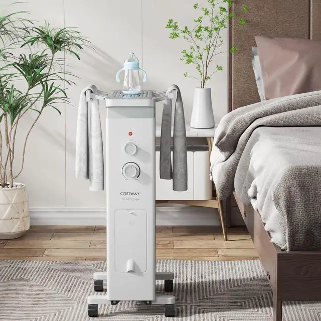 Alt view image 2 of 7 - COSTWAY Oil Filled Radiator Heater, 1500W Portable Space Heater with 3 Heat Setting, Built-in Thermostat and Humidification Box, Energy-Saving Quiet Electric Heater for Home Office Indoor (White)
