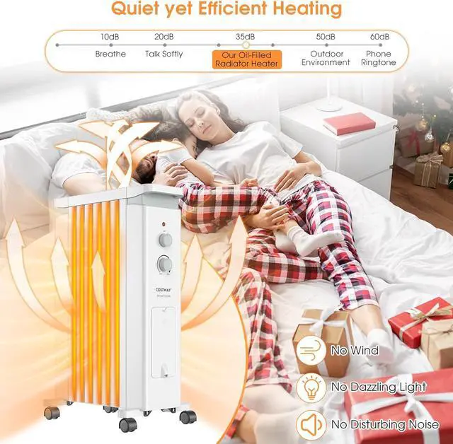 Alt view image 6 of 7 - COSTWAY Oil Filled Radiator Heater, 1500W Portable Space Heater with 3 Heat Setting, Built-in Thermostat and Humidification Box, Energy-Saving Quiet Electric Heater for Home Office Indoor (White)