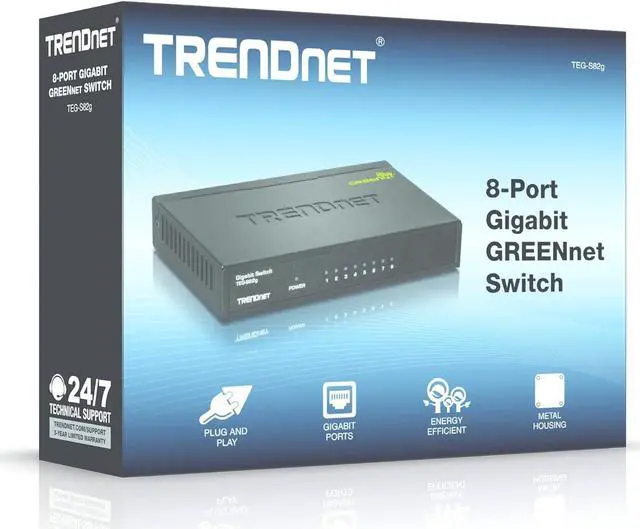 Alt view image 7 of 7 - TRENDnet 8-Port Gigabit GREENnet Switch, Ethernet Network Switch, 8 x 10-100-1000 Mbps Gigabit Ethernet Ports, 16 Gbps Switching Capacity, Metal, Lifetime Protection, Black, TEG-S82G