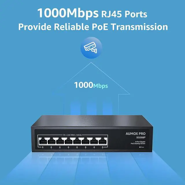 Alt view image 2 of 7 - 8 Port PoE Switch Gigabit 120W, Gigabit Unmanaged Ethernet Switch, Plug & Play, 802.3af/at Compliant, Metal Housing, 8-Port Network Switch for Home/Office Energy Efficient Silent Operation