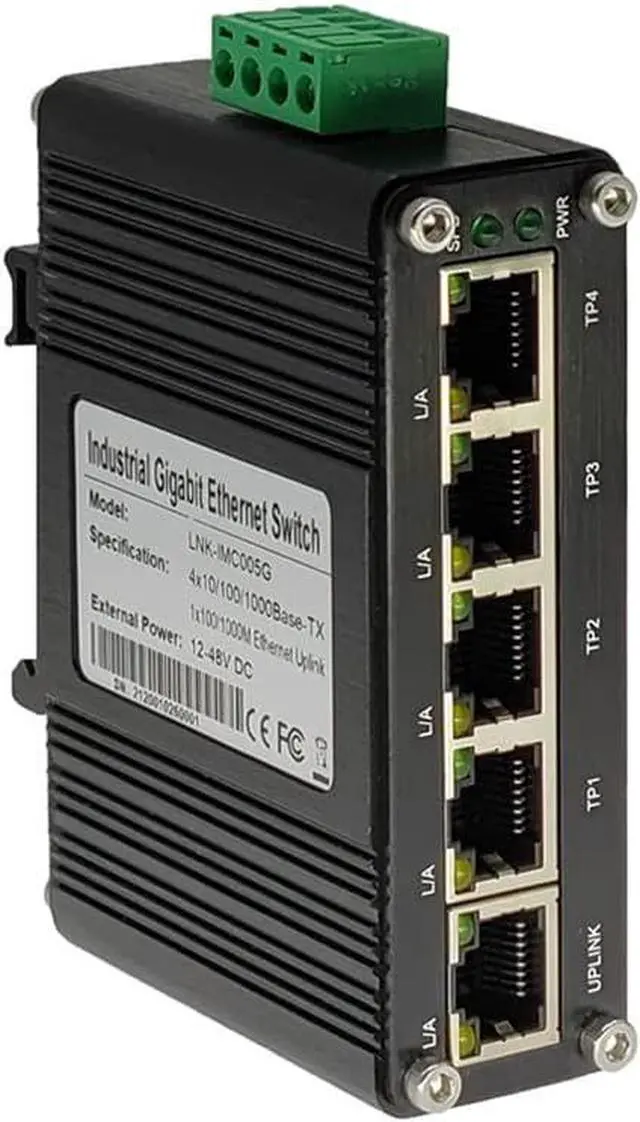 Main image of Mini Industrial 5 Ports Gigabit Switch Hardened 5 Port RJ45 10/100/1000Mbps Ethernet Switch Din Rail Mount Ethernet Switch Wall Mounts Included (-40 to 167 ºF) 10Gbps Switching Capacity