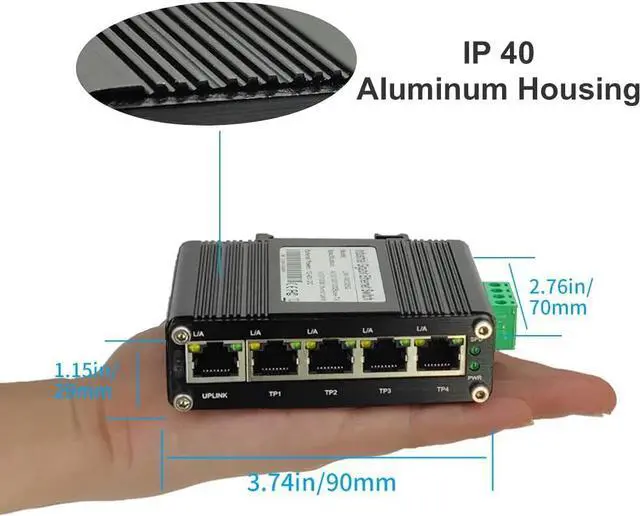 Alt view image 3 of 6 - Mini Industrial 5 Ports Gigabit Switch Hardened 5 Port RJ45 10/100/1000Mbps Ethernet Switch Din Rail Mount Ethernet Switch Wall Mounts Included (-40 to 167 ºF) 10Gbps Switching Capacity