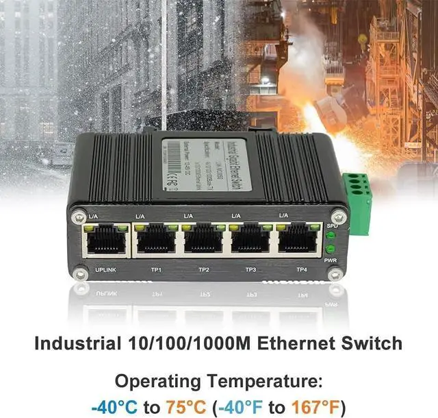 Alt view image 6 of 6 - Mini Industrial 5 Ports Gigabit Switch Hardened 5 Port RJ45 10/100/1000Mbps Ethernet Switch Din Rail Mount Ethernet Switch Wall Mounts Included (-40 to 167 ºF) 10Gbps Switching Capacity