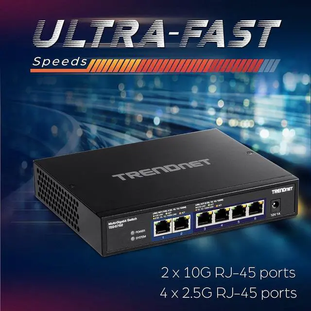 Alt view image 7 of 7 - TRENDnet 6-Port 10G Switch, 4 x 2.5G RJ-45 BASE-T Ports, 2 x 10G RJ-45 Ports, 60Gbps Switching Capacity, Wall Mountable, 10 Gigabit Network Connections, Lifetime Protection, Black, TEG-S762
