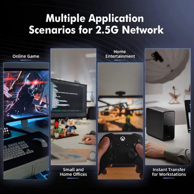 Alt view image 6 of 7 - 4 Port 2.5G Network Switch with 2x10G SFP, 2.5Gbps Network Hub Ethernet Splitter, Compatible with 100/1000/2500Mbps, Multi-Gigabit Fanless Unmanaged Metal Desktop Gaming Switch