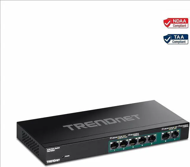 Alt view image 2 of 6 - TRENDnet 7-Port Multi-Gig PoE+ Switch, 5 x 1G RJ-45 PoE+ Base-T Ports, 2 x 2.5G RJ-45 PoE+ Ports, 20Gbps Switching Capacity, Network Ethernet Switch, Lifetime Protection, Black,TPE-TG327
