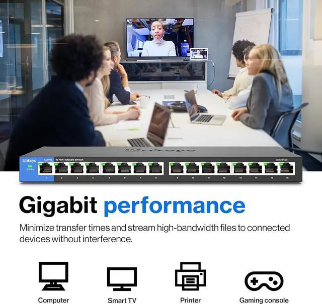 Alt view image 3 of 7 - Linksys LGS116 16 Port Gigabit Unmanaged Network Switch - Home / Office Ethernet Switch Hub with Metal Housing - Wall Mount or Desktop Ethernet Splitter, Easy Plug & Play Connection